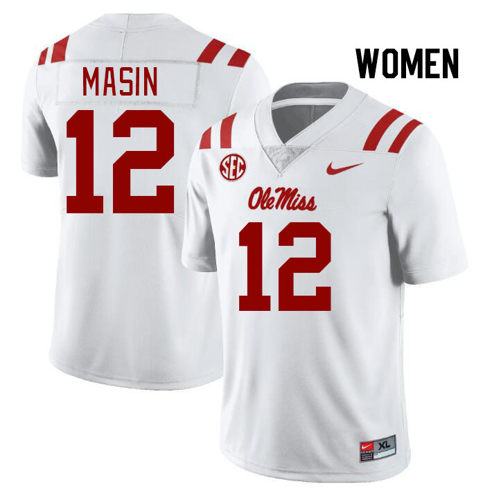 Women #12 Fraser Masin Ole Miss Rebels College Football Jerseys Stitched Sale-White - Click Image to Close
